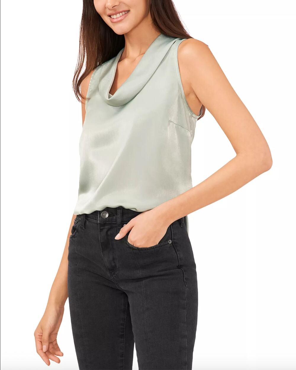 Vince Camuto Liberty Green Satin Cowl Neck Sleeveless Blouse Top XL NWT